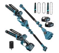 3-in-1 Cordless 6&8 inch Pole Saw & Mini Chainsaw,with 2X 4.0Ah Batteries,Electric Saw fit for Makita 18V,Automatic Oil System, Telescopic with Motor Head 180°, Adjustable Telescopic Pole up to 15FT