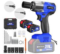 3 in 1 Cordless Impact Wrench, 550Nm Impact Gun, 1/2" Brushless Electric Wrench with 4 Pcs Sockets and 12 Bits, Power Impact Wrench with LED and Fast Charger for Car, Drilling/Unscrewing (2x4000mAh)