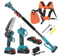 3-in-1 Cordless Pole Saw with 2 Batteries, Pruning Shears Combo Kit with 2.5M Stretchable High Branch Saw & Brushless Chainsaw, Long Reach Pruning Shears for Garden Tree Pruning
