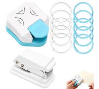 3 in 1 Corner Rounder Punch, Round Corner Cutter with Hole Paper Puncher and Binder Ring, Hole Punch with 10pcs Loose Leaf Binder Rings, Corner Cutter for Crafting and Card Making