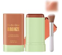 3-in-1 Cream Blush & Contour Stick with Brush - Multi-Use Highlighter & Bronzer Makeup for Cheeks, Lips Eyes - Blendable Waterproof Natural Glow Shimmer Finish Beauty Stick (Rose Bronze)