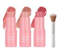 3 in 1 Cream Blush, Multi-Use Blush Stick for Cheeks Lips Eyes, Moisturize and Blendable Blusher Contour Stick with Makeup Brush, Long Lasting Waterproof Lightweight Cream Blusher for Nature Look