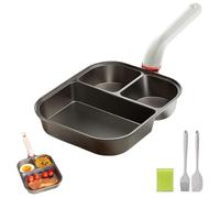 3-in-1 Cup-Shaped Large Capacity Pan with Heightened Handle,24cm/9.5in Nonstick Titanium Divided Pan,3 Hole Divided Nonstick Grill Pans for Frying Egg/Pancake/Fast Breakfast (Without Lid)