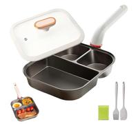 3-in-1 Cup-Shaped Large Capacity Pan with Heightened Handle,24cm/9.5in Nonstick Titanium Divided Pan,3 Hole Divided Nonstick Grill Pans for Frying Egg/Pancake/Fast Breakfast (with Lid)
