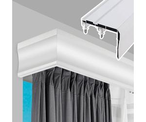 3 in 1 Custom Window Curtain Pelmet Box with Double Tracks Metal Rod System & Decorative Valance White Wall Mount Versatile Home Décor Solution