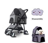 3-in-1 Deluxe Dog/Cat/Pet Cart (Wagon Bag Handbag Stroller) 360° Rotating Wheel/High Carbon Steel Frame for Small and Medium Pets (Gray)