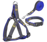 3-in-1 Denim Dog Leash Harness and Collar Set with Rust-Proof Clip for Small to Large Pets (Blue,XS)