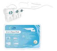 3-in-1 Dental Floss Picks Fold-Out Flip Pick Toothpicks Easy Grip Handle Tooth Pick 50 Count