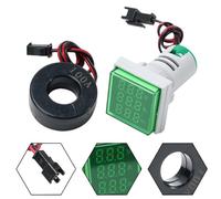 3-in-1 Digital Voltmeter Ammeter 60-500V AC 0-100A Hz Frequency Meter with LED Display, 22mm Panel, Current Coil Transformer Included Green