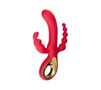 3-in-1 Dildo Vibrator with G-Spot, Clitoris, & Anal Plug Stimulation | USB Rechargeable, IPX5 Waterproof, 2 Motors with 10 Modes - Vibrator for Women and Couples (Red)