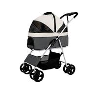 3-in-1 Dog/Cat/Pet Stroller, Travel Carrier/Car Seat/Stroller with Detach Carrier, Foldable 4-Wheel Dog Pram Stroller Buggy with Large Capacity Net Bag(Light Gray)