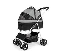 3-in-1 Dog/Cat/Pet Stroller, Travel Carrier/Car Seat/Stroller with Detach Carrier, Foldable 4-Wheel Dog Pram Stroller Buggy with Large Capacity Net Bag(Dark Gray)