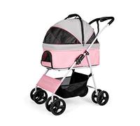 3-in-1 Dog/Cat/Pet Stroller, Travel Carrier/Car Seat/Stroller with Detach Carrier, Foldable 4-Wheel Dog Pram Stroller Buggy with Large Capacity Net Bag(Pink)