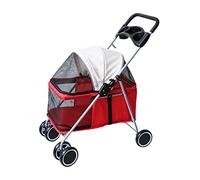 3-in-1 Dog Cat Pet Stroller Travel Carrier Strolling Cart with Cup Holder and Tray for Medium and Small Pets Easy to One-Hand Fold Max.22 LBS (Red)