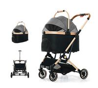 3-in-1 Dog & Cat Stroller, Foldable Pet Carrier with Detachable Basket, Premium Small Medium Pet Stroller, Adjustable Handle, One-Click Fold Design for Easy Travel