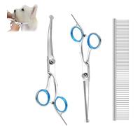 3-in-1 Dog Grooming Scissors Set with Safety Rounded Tips, Stainless Steel Pet Dog Cat Grooming Tools with Sharp Straight Shears Curved Scissors and Comb for Face Ear Nose Paw Trimming Hair