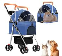 3 in 1 Dog Strollers 4 Wheels Folding Pet Stroller with Detachable Carrier Multifunction Portable Dogs Travel Carriers for Medium Small Puppy Kittens(Solid Blue)