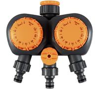 3-in-1 Double Head Mechanical Sprinkler Timer - Outdoor Tap Attachment for Garden Hose Pipe & Irrigation Watering System with 15-120 Minute Timer & Auto Switch Off - Measures 8 x 16 x 16cm