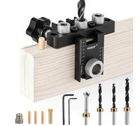 3-in-1 Dowel Jig Kit, Self Centering Doweling Jig for Straight Holes with Adjustable Woodworking Drill Guides Locator, Woodworking Joints Tool with 8/10/15mm Drill Bits