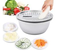3 in 1 Drain Basket Vegetable Cutter, Stainless Steel Kitchen Multipurpose Julienne Grater Salad Maker Bowl