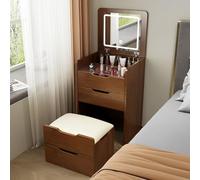 3 in 1 Dressing Table Dressing Table with Flip-top Mirror and LED Lights Dressing table with hidden ottoman Bedside storage cabinet Integrated Makeup Table for Small Spaces walnut Withlight18.9in