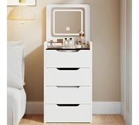 3 in 1 Dressing Table Dressing Table with Flip-top Mirror and LED Lights Dressing table with hidden ottoman Bedside storage cabinet Integrated Makeup Table for Small Spaces white Withlight23.6in