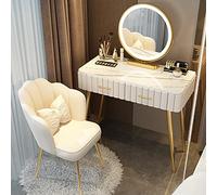 3 in 1 Dressing Table with Flip-top Mirror and Rolling Stool LED Lights Integrated Makeup，Lighted Makeup Vanity Table Set with Cushioned Stool 3-Color Adjustable Mirror Solid Wood Storage El