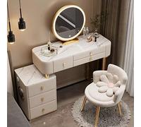 3 in 1 Dressing Table with Flip-top Mirror and Rolling Stool LED Lights Integrated Makeup，Modern Vanity Desk with Touch LED Lighted Mirror 3 Color Lighting Modes 3 Drawers Storage Cabinet an