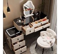 3 in 1 Dressing Table with Flip-top Mirror and Rolling Stool LED Lights Integrated Makeup，Modern Vanity Desk with Touch LED Lighted Mirror 3 Color Lighting Modes 3 Drawers Storage Cabinet an