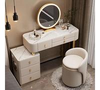 3 in 1 Dressing Table with Flip-top Mirror and Rolling Stool LED Lights Integrated Makeup，Modern Vanity Desk with Touch LED Lighted Mirror 3 Color Lighting Modes 3 Drawers Storage Cabinet an