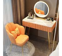 3 in 1 Dressing Table with Flip-top Mirror and Rolling Stool LED Lights Integrated Makeup，Modern Vanity Desk Set with Lighted Mirror and Elegant Arm Chairs Pink 80cm