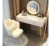 3 in 1 Dressing Table with Flip-top Mirror and Rolling Stool LED Lights Integrated Makeup，Modern Vanity Desk with Lighted Mirror Makeup Dressing Table with 2 Drawers and Elegant Arm Chairs P