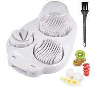 3 in 1 Egg Slicer for Hard Boiled Eggs with Cleaning Brush, Multipurpose 3-Way Cutter with 3 Slice Modes, Heavy Duty, Hard Boiled Egg Cutter & Fruit Slicer (White)