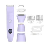 3 in 1 Electric Body Hair Trimmer for Men, Versatile Groin Trimmer for Women, Painless Bikini Trimmers, USB Recharge Dock, Replaceable Body Grooming Kit for Face, Legs, Underarm (Purple)