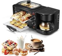 3-in-1 Electric Breakfast Station - Multifunctional Breakfast Maker with 1.2L Cooking Pot, 9L Baking Area & Coffee Brewer, Perfect for Small Kitchens & Apartments (Pink)