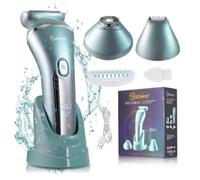 3-in-1 Electric Hair Remover for Women, Rechargeable Body Groomer, Cordless Trimmer for Bikini, Underarms, Legs, IPX7 Waterproof (Green)