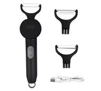 3-in-1 Electric Peeler | Auto Blade for Fruits/Vegetables | 3 Interchangeable Blades | USB Charging,Battery Capacity 1500 mAh | Kitchen, Travel, Camping (PL909-BLACK-UK)