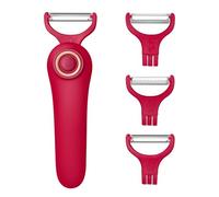 3-in-1 Electric Peeler | Auto Blade for Fruits/Vegetables | 3 Interchangeable Blades | USB Charging,Battery Capacity 1500 mAh | Kitchen, Travel, Camping (PL907-RED)