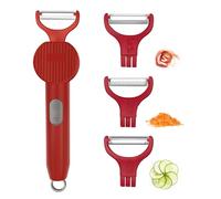 3-in-1 Electric Peeler | Auto Blade for Fruits/Vegetables | 3 Interchangeable Blades | USB Charging,Battery Capacity 1500 mAh | Kitchen, Travel, Camping (PL909-RED-UK)