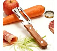3-in-1 Elite Peeler,Zero Snag Wooden Peeler,Multifunctional Vegetable Peeler with Wooden Handle - Shredder,Julienne & Bottle Opener,Stainless Steel,for Fruits,Vegetables,Meat & Onion Shredding (1 PC)