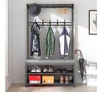 3-in-1 Entryway Bench with Coat Rack & Shoe Storage, 39" Hall Tree with Hooks, Velvet Cushion, Stylish Black Shoe Bench for Mudroom & Entryway nization