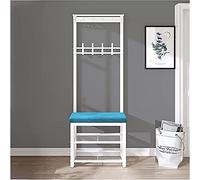 3-in-1 Entryway Bench with Coat Rack & Shoe Storage, Velvet Cushion, Easy Assembly, Stylish Hall Tree, Space-Saving Blue 24" Bench with Hooks & Shoe nizer