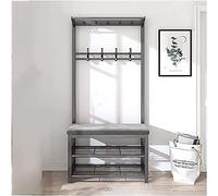 3-in-1 Entryway Bench with Coat Rack & Shoe Storage, Velvet Cushion, Hooks for Coats, Stylish Hall Tree, Easy Assembly, Black, 31 Inch, Perfect for Home nization