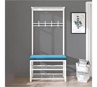 3-in-1 Entryway Bench with Coat Rack & Shoe Storage, Velvet Cushion, Hooks & Shelf, Stylish Hall Tree for Shoes & Coats, Easy Assembly, 31-Inch Blue
