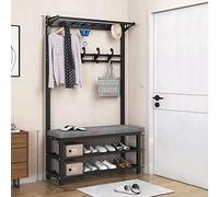 3-in-1 Entryway Bench with Storage Industrial Metal Shoe Rack & Changing Stool Independent nizer with 10 Hooks for Shoes and Accessories Perfect for Home Décor