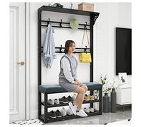 3 in 1 Entryway Coat Rack & Shoe Bench Free Standing Hall Tree with 8 Hooks & Storage Shelf Metal Frame Ideal for Hallway & Bedroom nization