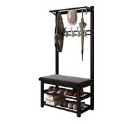 3-in-1 Entryway Coat Rack Shoe bench,Hall Tree with Storage Bench and Coat Racks Entryway Storage Shelf Organizer with 10 Hooks, Accent Furniture with Metal Frame 80X33X172CM