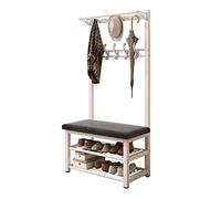 3-in-1 Entryway Coat Rack Shoe bench,Hall Tree with Storage Bench and Coat Racks Entryway Storage Shelf Organizer with 10 Hooks, Accent Furniture with Metal Frame 80X33X172CM