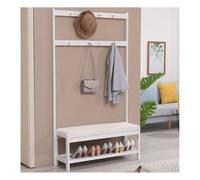 3-in-1 Entryway Hall Tree Coat Rack with Bench & 2-Tier Shoe Storage, 5-7 Hooks, Solid Wood Frame, Brown, 70.9in (White 80 * 34 * 180cm) - Stylish & Functional