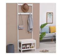 3-in-1 Entryway Hall Tree with Bench, 2-Tier Shoe Storage & 5-7 Hooks, Solid Wood Coat Rack, Stylish Brown & White Design, 70.9in (180cm) for nized Spaces
